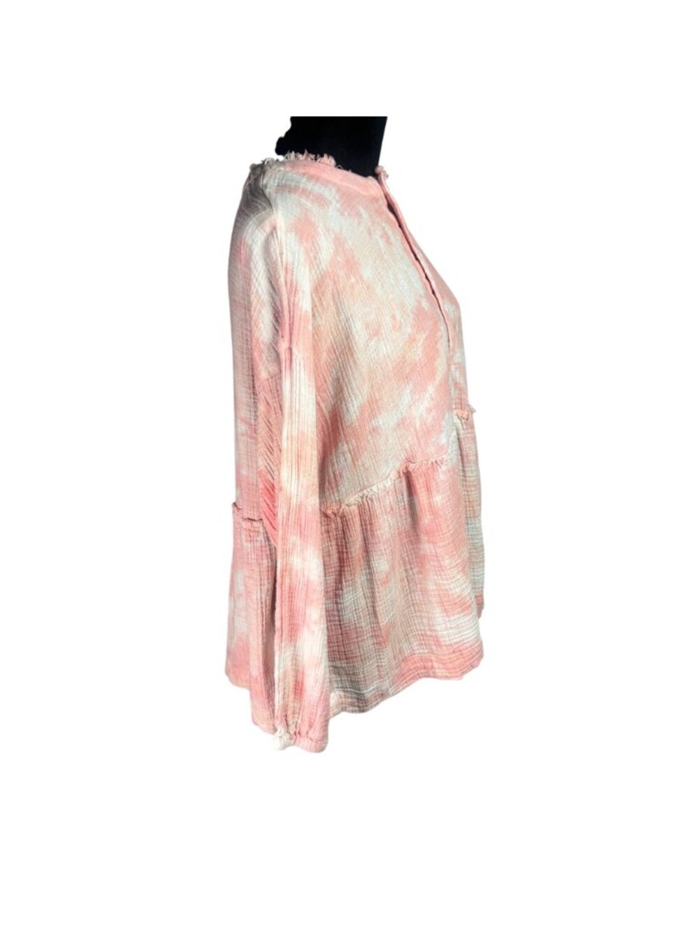 WONDERLY Pink White Tie Dye Button Up Cardigan Top Long Sleeve Knit Blouse Plus